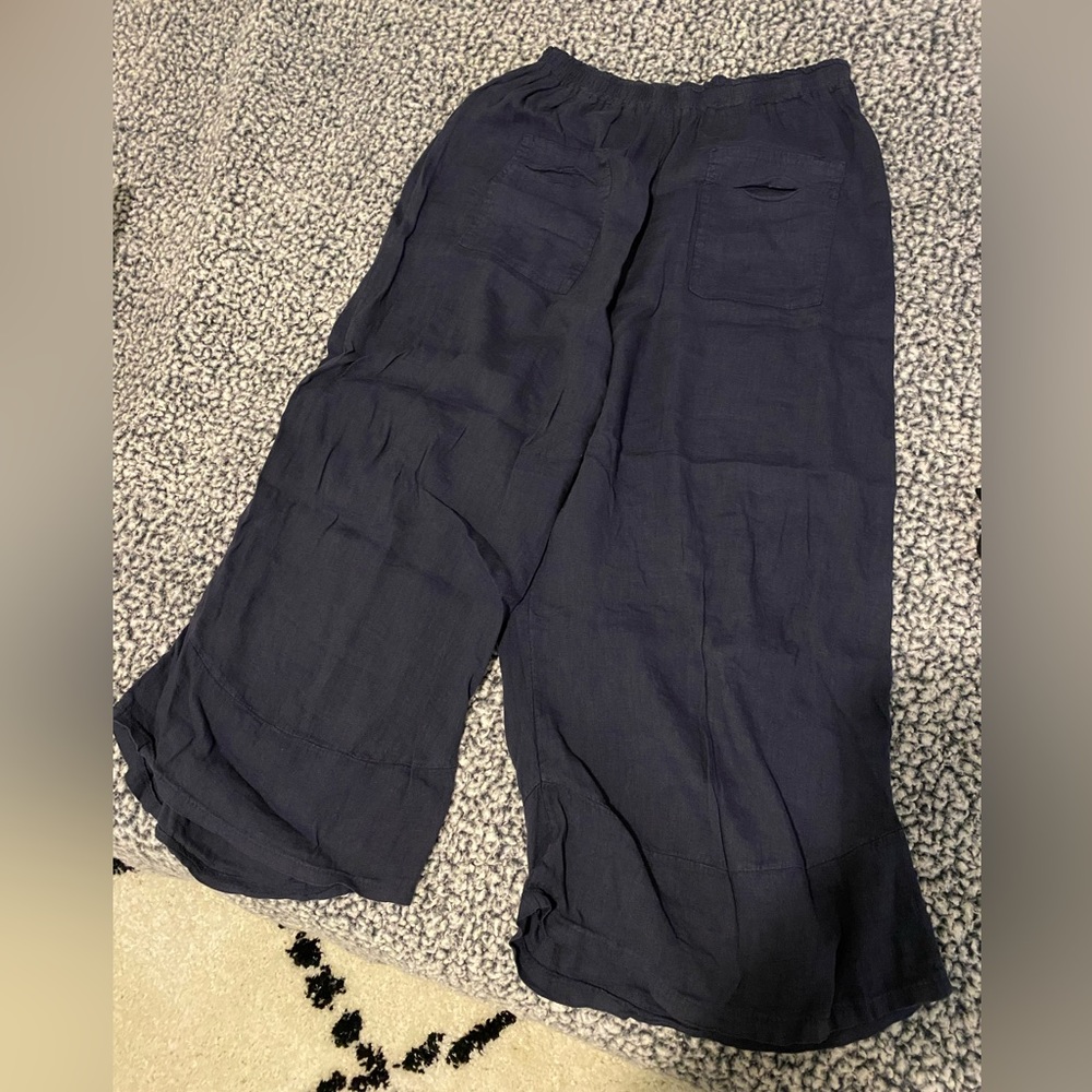 Wide leg cropped linen pant